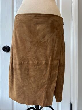 Lauren Ralph Lauren 💯 Suede Leather Brown Skirt Camel